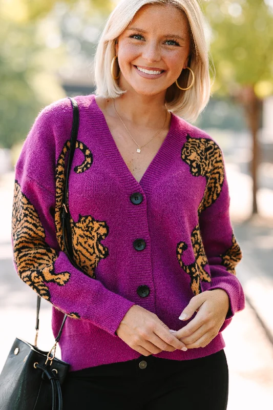 Sweet Modified Style Born To Be Wild Plum Purple Tiger Cardigan