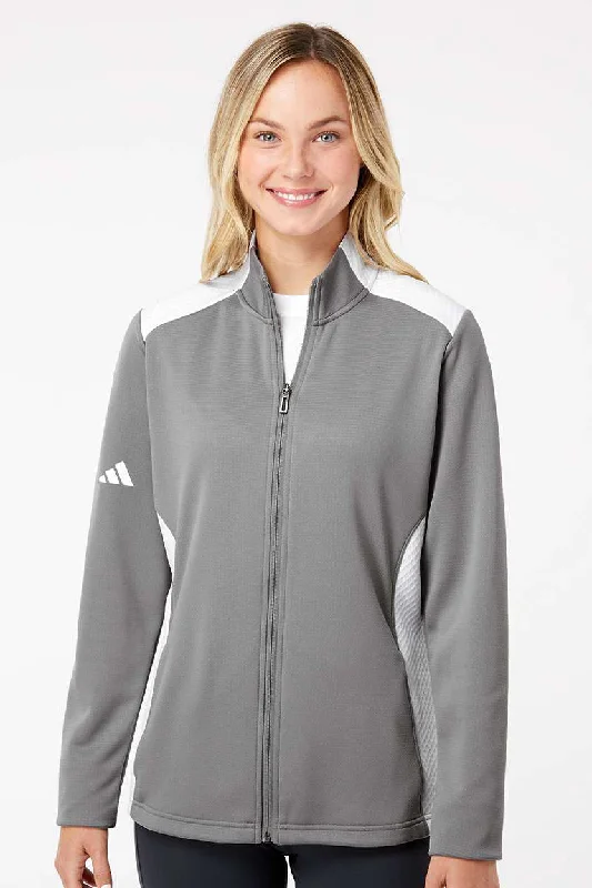 Sports suit style Adidas Womens Textured Mixed Media Full Zip Jacket - Grey/White