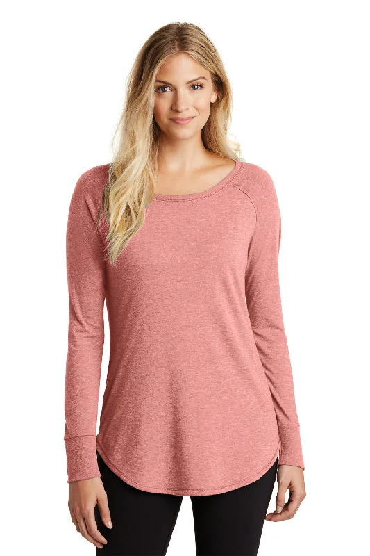 Moisture wicking District Womens Perfect Tri Long Sleeve Crewneck T-Shirt - Blush Pink Frost