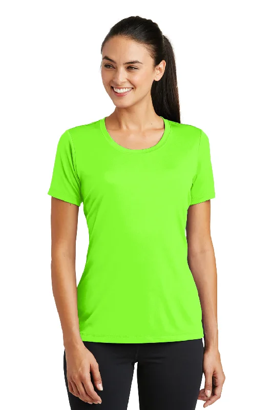 Sweet Stand-Up Collar Style Sport-Tek Womens Tough Moisture Wicking Short Sleeve Crewneck T-Shirt - Neon Green - Closeout