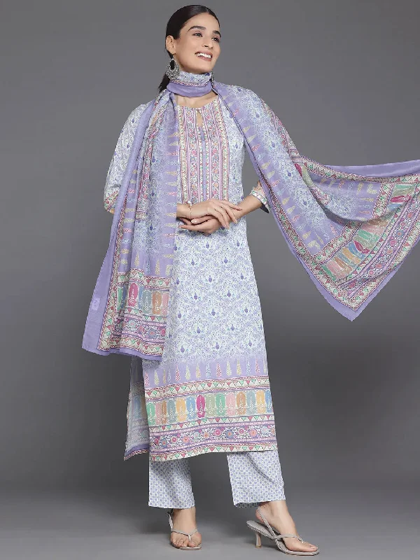 Printed pattern Purple Printed Poly Crepe Straight Suit With Dupatta