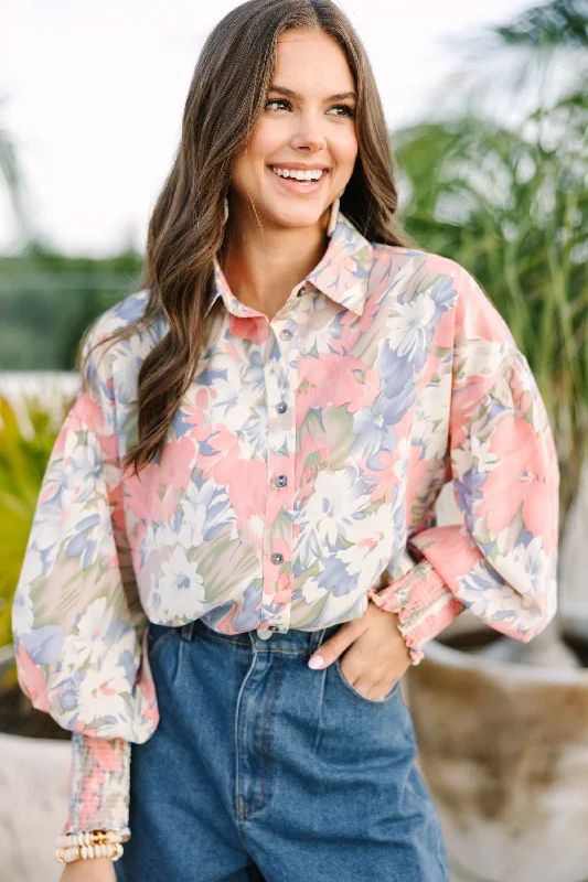 Comfortable and simple All For Love Blush Pink Floral Blouse