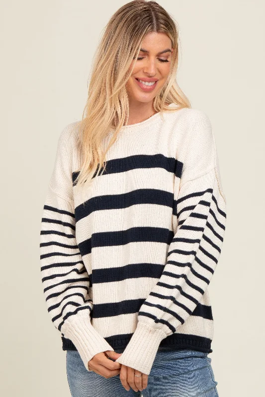 Retro Design Navy Mixed Striped Knit Sweater