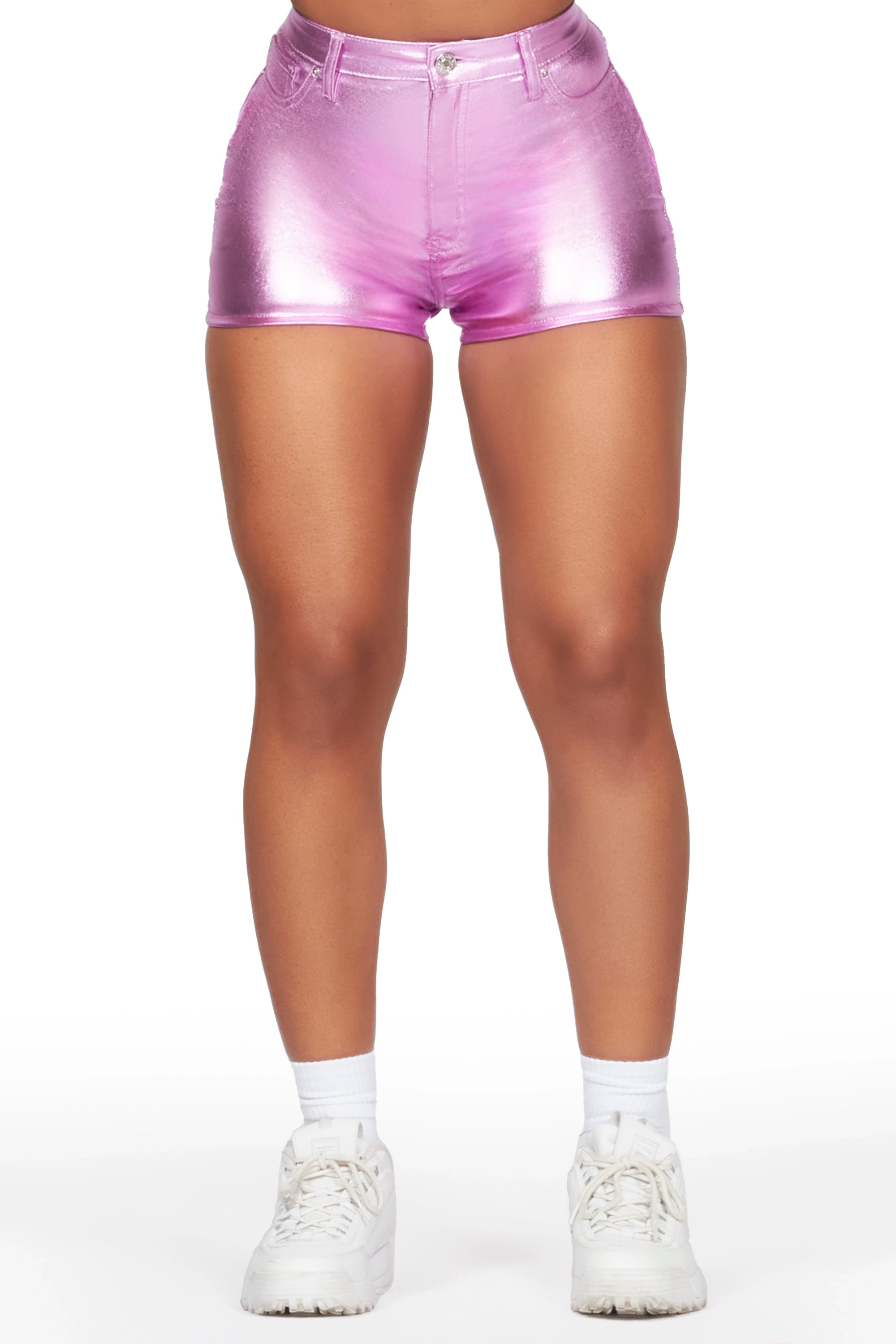 Street Casual Style Racasha Reflective Pink PU Short