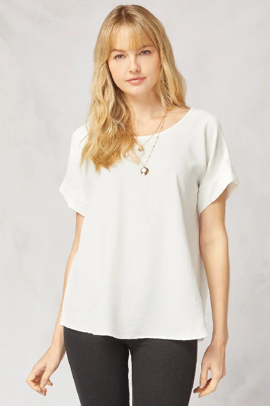 Street Show-off Style Short Sleeve Scoop Neck Top, Off White