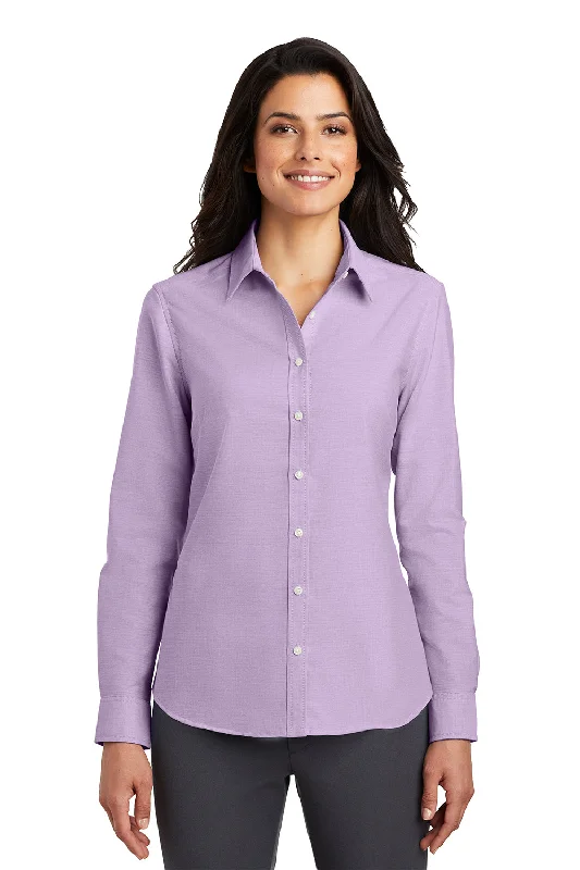 Retro Dress Port Authority Womens SuperPro Oxford Wrinkle Resistant Long Sleeve Button Down Shirt - Soft Purple