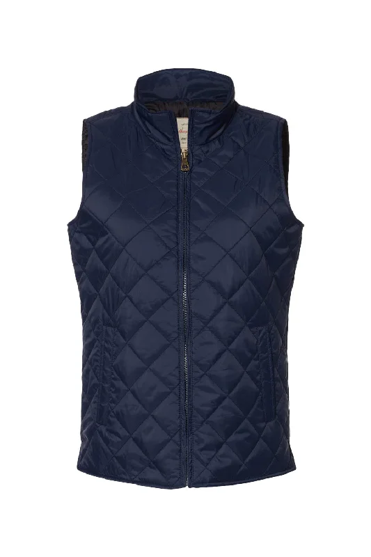 Design sense Weatherproof Womens Vintage Diamond Quilted Full Zip Vest - Navy Blue