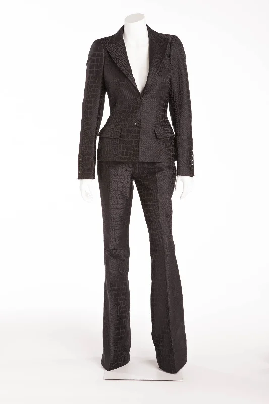 High-waisted pants style Roberto Cavalli - 2PC Black Alligator Print Pant Suit with Blazer - IT 42