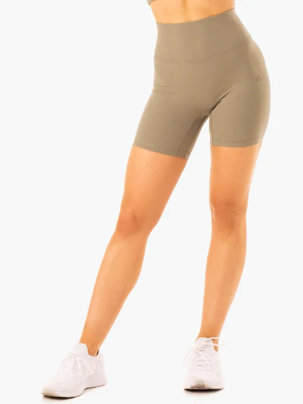 Classic Retro NKD Refine High Waisted Shorts - Khaki