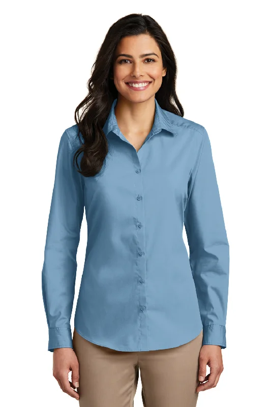 Single-shoulder Neck Design Port Authority Womens Carefree Stain Resistant Long Sleeve Button Down Shirt - Carolina Blue