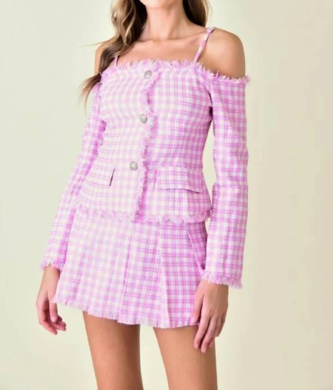 Cool Style Preppy Chic Plaid Pleated Skirt In Pink/white