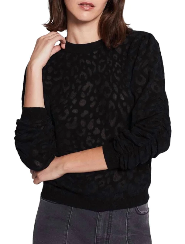 Innovative Design Itana Leopard Burnout Caviar Knit Sweater In Black