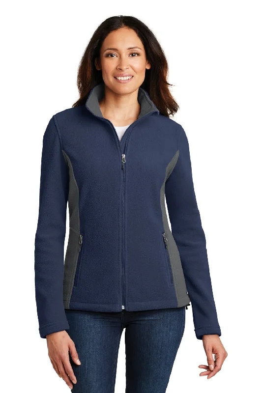 Sweet Small Style Port Authority Womens Full Zip Fleece Jacket - True Navy Blue/Battleship Grey - Closeout