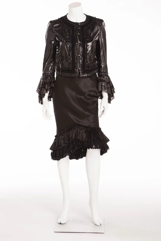 Moisture wicking Roberto Cavalli - 2PC Black Lace Jacket and Skirt with Ruffles - IT 40