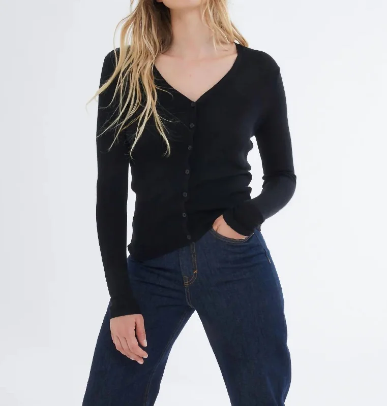 Street Fashion Soft Touch V-Neck Cardigan In Black