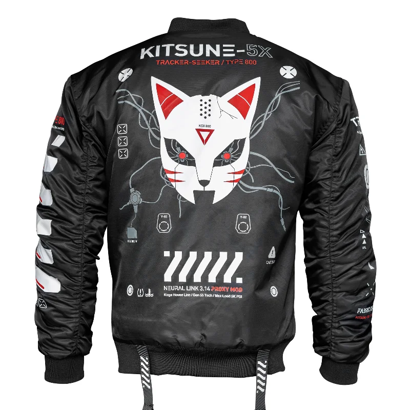 Street Style Kitsune-5X Black Bomber Jacket