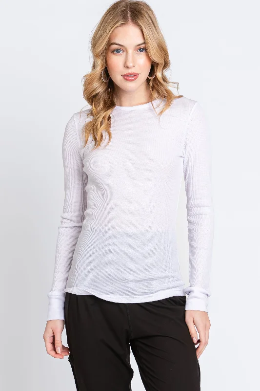 Sweet Modified Style Ivory Knit Long Sleeve Round Hem Top