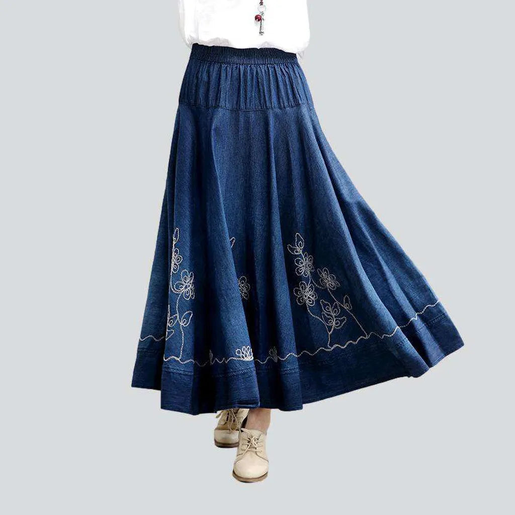 Sports Tights Embroidered flare women's jean skirt