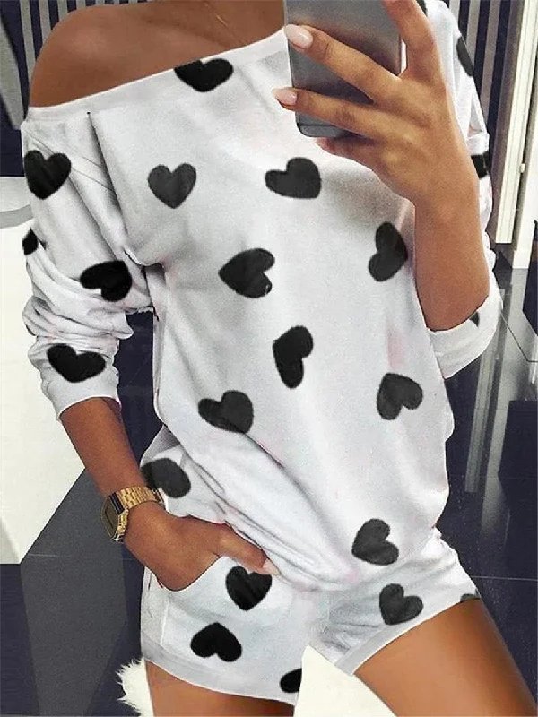 Extra long version Loose Casual Home Wear Casual Wear Love Print Two-Piece Set