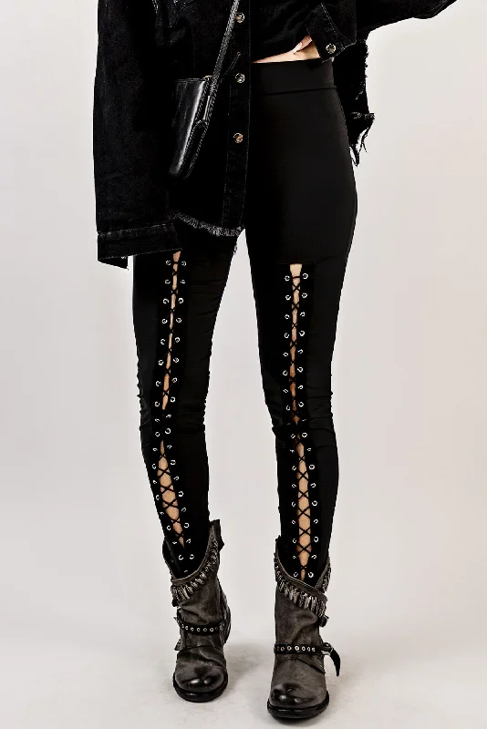 Unique prints Black Grommet Lace Up Front Leggings