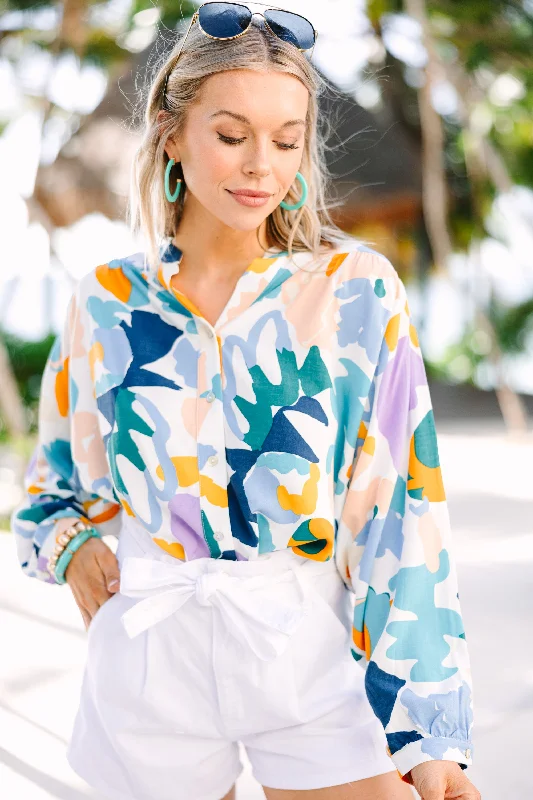 Sweet Words Can't Go Wrong Blue Abstract Blouse