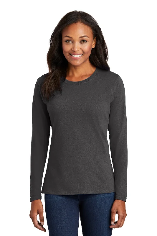 Sweet Korean Style Port & Company Womens Core Long Sleeve Crewneck T-Shirt - Charcoal Grey