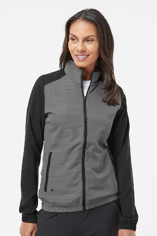 Sports Fitness Style Adidas Womens Colorblock Water Resistant Full Zip Windshirt Jacket - Black/Heather Black