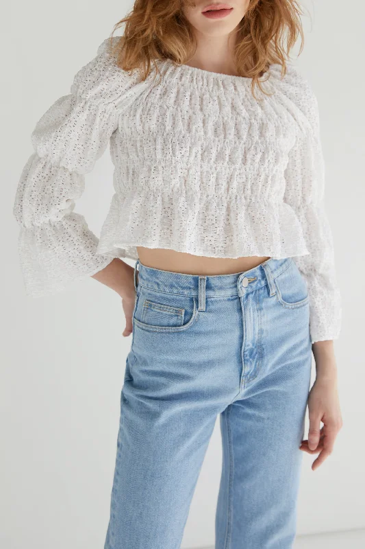 Trendy and versatile OFF SHOULDER RUCHED TOP