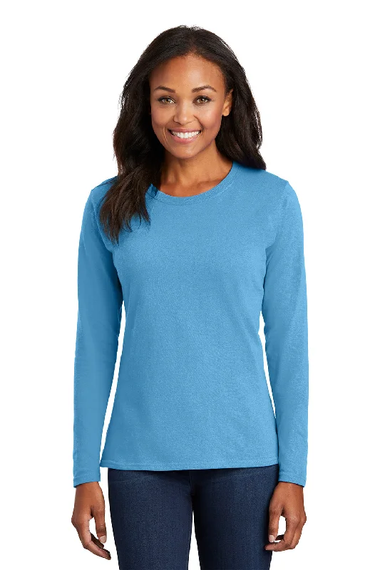 Design Perception Port & Company Womens Core Long Sleeve Crewneck T-Shirt - Aquatic Blue