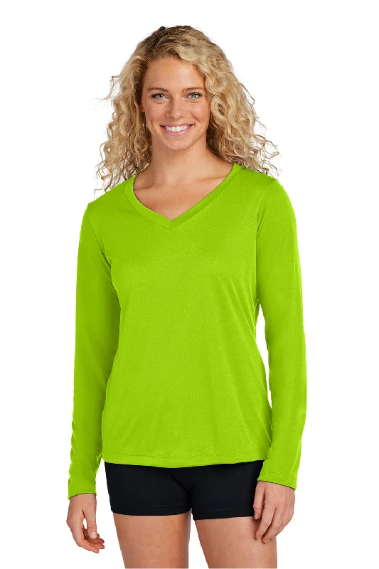 Renaissance Style Sport-Tek Womens Competitor Moisture Wicking Long Sleeve V-Neck T-Shirt - Lime Shock Green