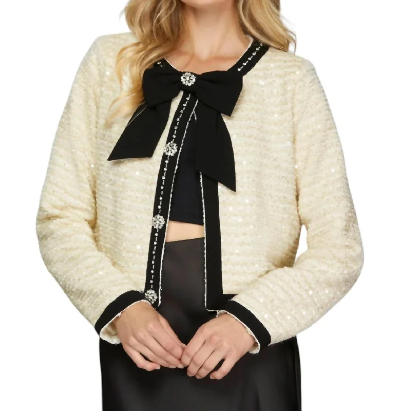 Sweet Short Skirt Style Bow Jacket In Black/cream