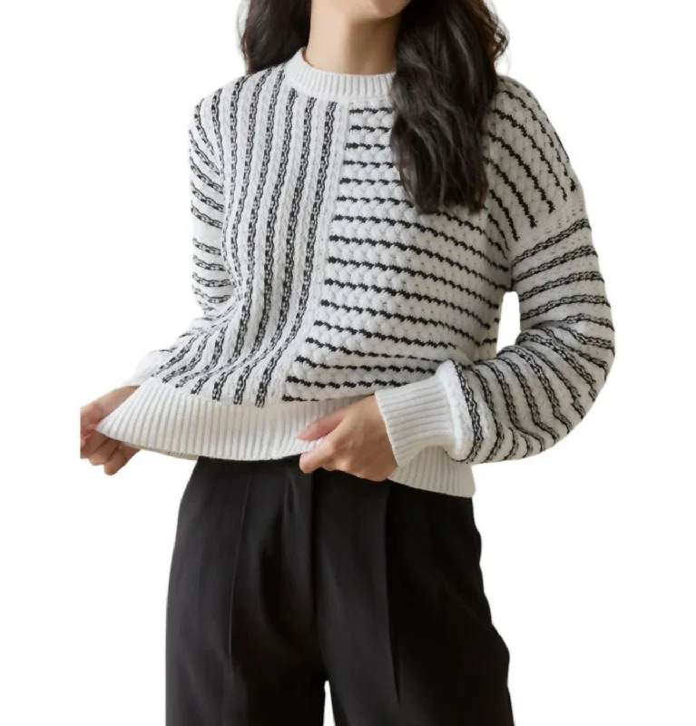 Sweet Modified Style Monochrome Stripe Sweater In Black/white