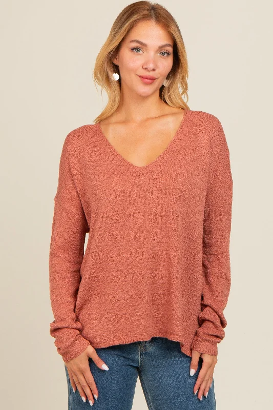 Warm and substantial Rust V-Neck Basic Sweater