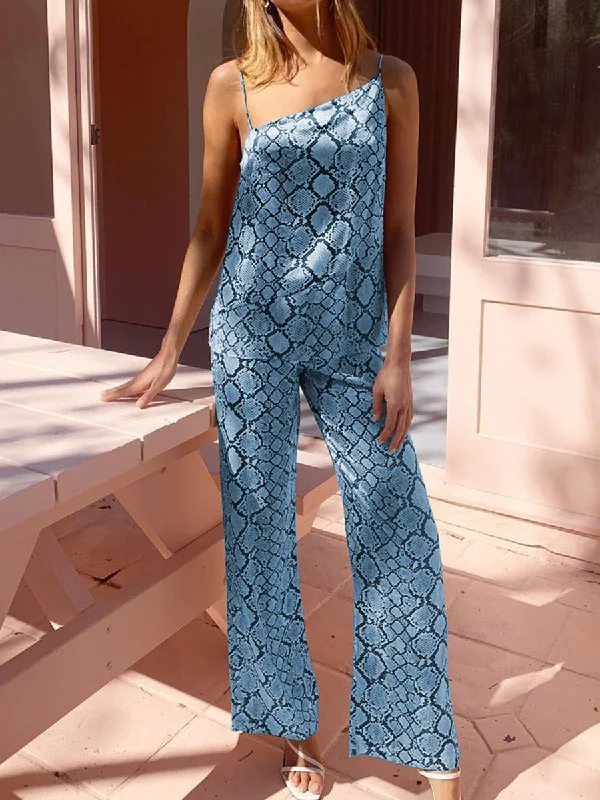 Cool Summer Casual Loose Snake Pattern Two-piece Suit