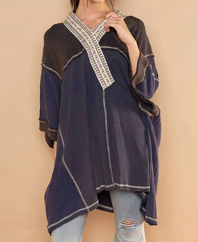 Exquisite workmanship Mix Knit Kimono Top In Navy Combo