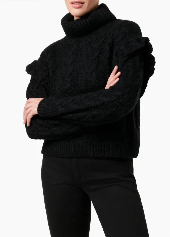 Fashionable and casual Adeline Ruffle Sweater Top In Black