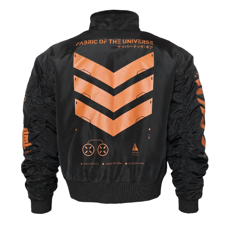 Retro Literary Style V3-3 Black Orange Short Bomber Jacket