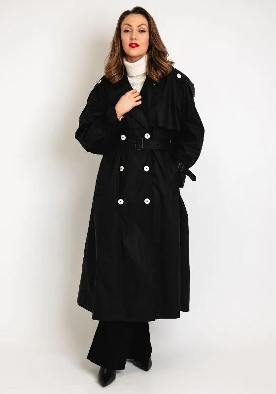 Sweet Unique Design Tommy Hilfiger Oversized Cotton Trench Coat, Black