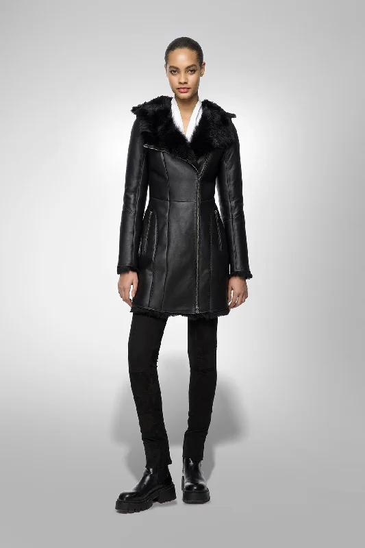 Short skirt design Amelie - Black Shearling Coat