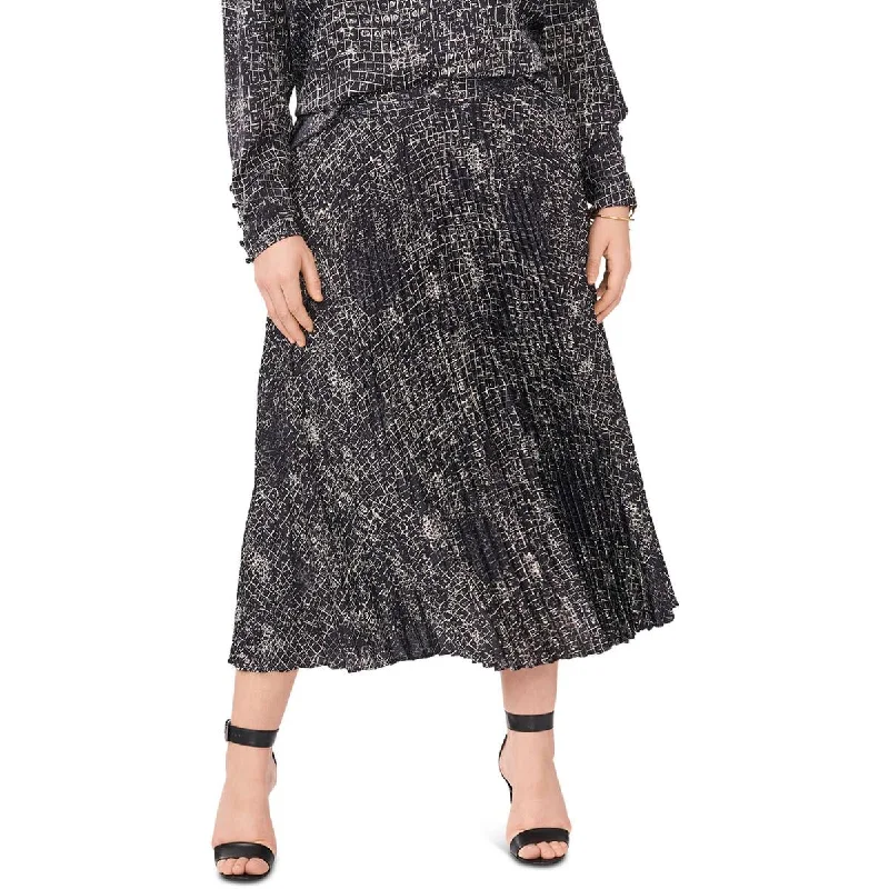 Warm Winter Series Plus Womens Print Midi Pleated Skirt