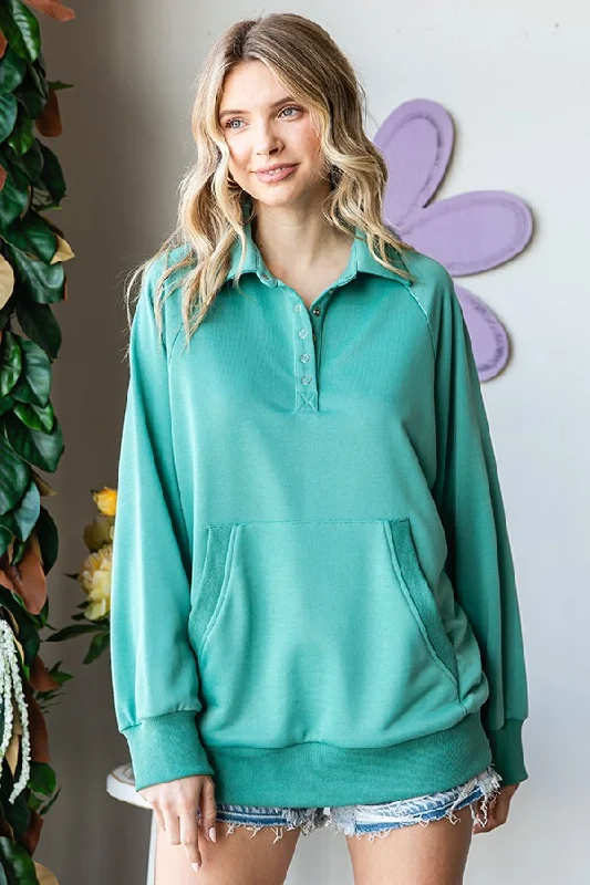 Creative Style Jade Collared Snap Button Pullover