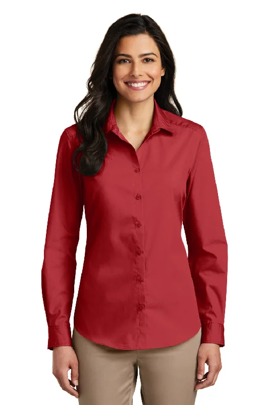 Retro Skirt Design Port Authority Womens Carefree Stain Resistant Long Sleeve Button Down Shirt - Rich Red