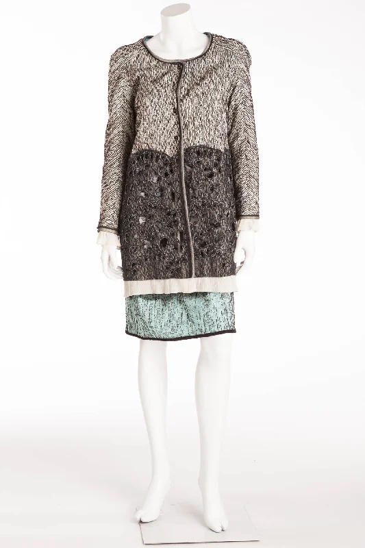 Sports Cool Rochas - 3PC Gray Button up Jacket with Eyelets & Turquoise & Black Spaghetti Strap Top, Dress and Skirt