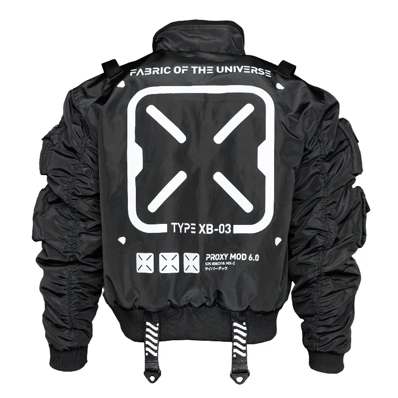 Letter embroidery XB-03 Black Short Bomber Jacket