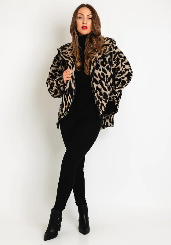 Elegant Style Serafina Collection One Size Wool Blend Leopard Print Jacket, Beige