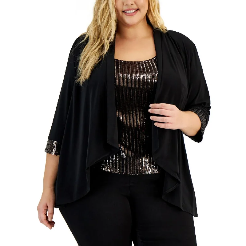 Sports Jacket Alex Evenings Womens Plus Knit Sequined Duster Blazer