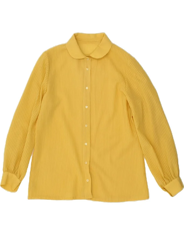 Hip-hop Style VINTAGE Womens Shirt Blouse UK 12 Medium Yellow Striped Polyester