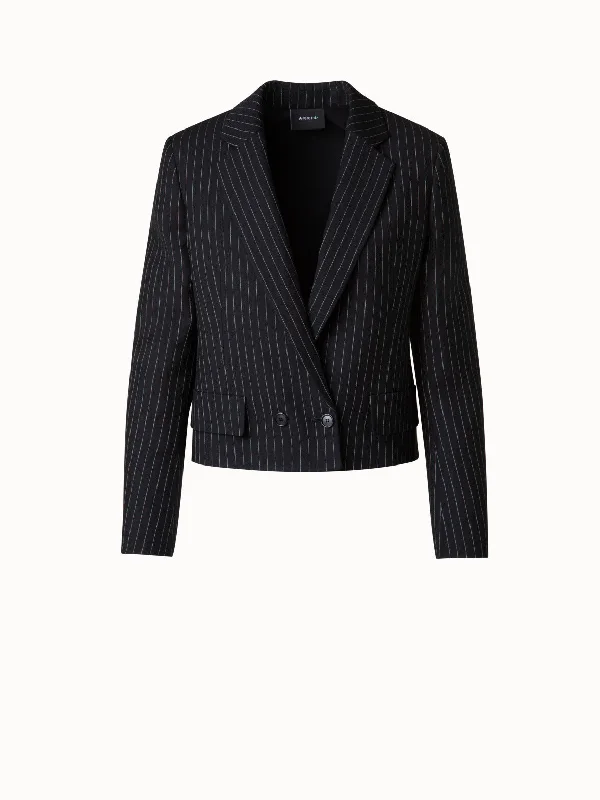 Sweet Small Style Cropped Boxy Jacket with Pinstripes