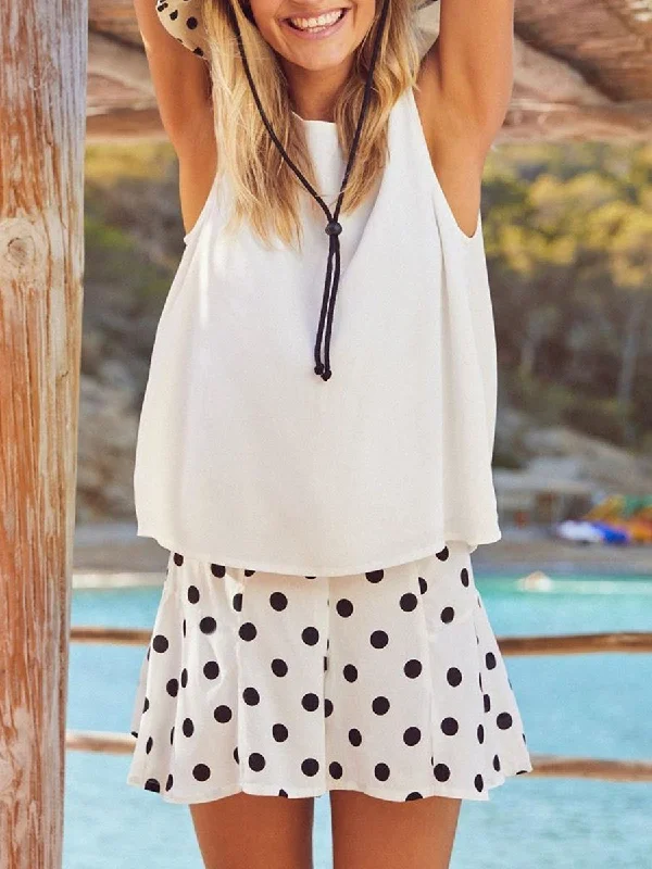 Celebrity Style Simple And Comfortable Soft Top Shorts Polka Dot Suit