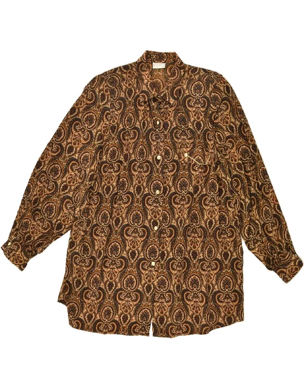 Cool Summer VINTAGE Womens Shirt Blouse IT 50 XL Brown Paisley Acetate